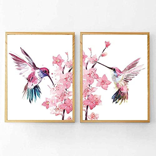 HMXQLW Colibri Toile Peinture Fleurs de Cerisier Affiche Decoration Murale Tableau Art, Impression sur Toile Salon Chambre Maison Maternelle Decor Murale Aesthetic Art sans Cadre (2X40X60CM)