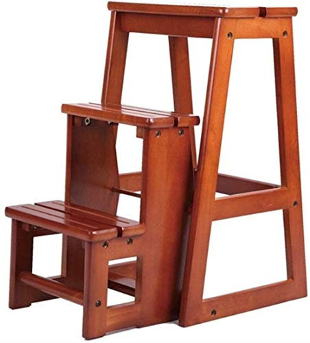 Tritthocker Multifunktions-Dreistufen-Klappleiterhocker Bibliotheksleiter Stuhl Bibliothek Holzmöbel (Honigfarbe)