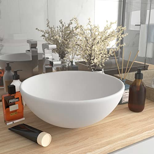 HOMIUSE Luxus-Waschbecken Rund Matt Weiß 32,5x14 cm Keramik Waschbecken Waschtisch Aufsatzwaschbecken Badunterschrank Waschbecken GäSte Wc Waschbecken Ohne Hahnloch Aufsatzwaschbecken Dekorativ