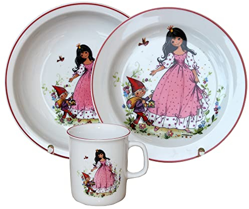 Vajilla infantil de 3 piezas, porcelana, diseño moderno y colorido de cuento de hadas de Blancanieves L.E.R.D.93