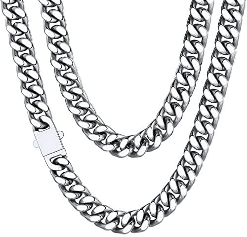 Silver Mens Chain Hip Hop Jewelry Men Big Chain Necklace for Boyfriend Mens Cuban Link Chain Stainless Steel Curb Chain