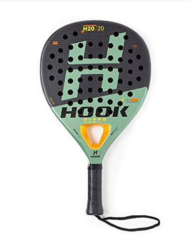 Hook - Pala de Pádel Unisex - H20 Green Art - 355/365 g - 100% Carbono - Núcleo de Fibra de Vidrio - Salida de Bola 90% - EVA - Balance Alto - Superficie Lisa - Híbrida