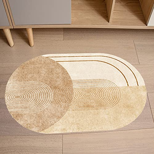 ARUGYTEI Teppich Oval,Modern Design oval Geometric Lines and Abstract Print Motifs,Beige Ivory,160 x 230 cm Wohnzimmer Esszimmer Schlafzimmer Kinderzimmer