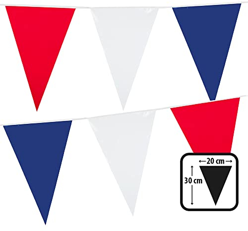 Déco * France * pour fête et fête de pays | Décoration de fête Tricolore Drapeau France Édition : Guirlande de fanions, 10 m