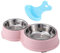 KuTi Kai Double Dog Bowls, Stainless Steel Double Dog Bowl Set,Anti-spill And Removable Dog Bowls with Pet Food Scoop Water and Food Feeder Bowls (Pink, Stainless steel bowl + plastic bowl)