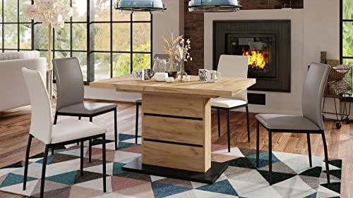 Mazzoni Design Esstisch Tisch Piano ausziehbar 120 bis 200 cm, Farbe:Eiche Gold - Schwarz matt