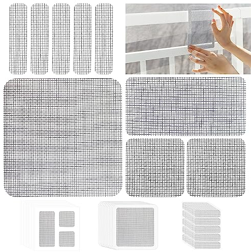 Fliegengitter Reparatur Set 30 Stück Fenster Tür Patch Reparatur Fliegengitter Reparatur Klebeband Fliegengitter Flicken Selbstklebend Glasfaser Reparatur für Fenster Tür Loch von Fliegengitter