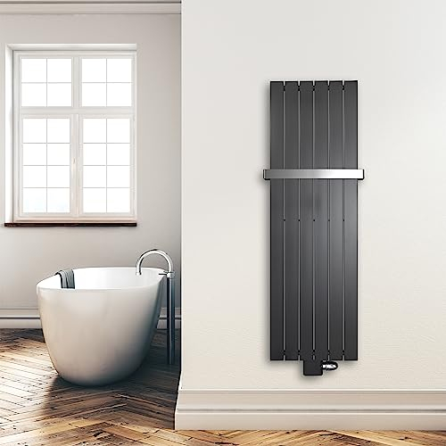 Paneelheizkörper Heizkörper Badheizkörper anthrazit 1500 x 450 mit Mittelanschluss und 1 Handtuchstange (686 Watt nach EN442)