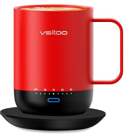 vsitoo VSITOO Temperature Control Heated Coffee Mug S3PRO 14 Oz, Smart Self Heating Travel Mug with Manual & APP Controlled Coffee Warmer, Rechargeable and Battery Powered, LED Light, Auto Off (Red)