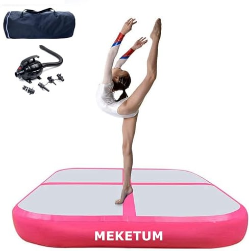 Air Tumbling Track Gymnastics Mat Inflatable 1x1 m 4 inchs/8 inchs Thickness with Air Pump for Home Use/Training/Cheer leading/Yoga/Water Fun