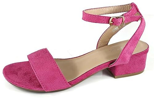 TruFox Open Toe Ankle Strap Low Block Heel Dress Sandal, Pink, 4.5 UK