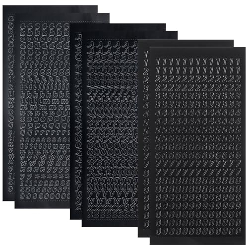 6 Blatt Wachsbuchstaben für Kerzen,Sticker Buchstaben,Sticker Buchstaben Aufkleber Set Groß Kleinbuchstaben Wachsbuchstaben für Kommunion Hochzeit Ramadan Taufe Kerzen Verzieren Scrapbooking-Schwarz
