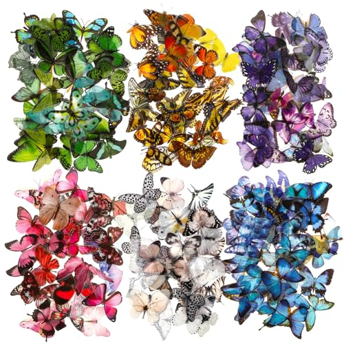 COMNICO 240PCS Butterfly Stickers, PET Waterproof Transparent Colorful Resin Decals Decorative for Nature Scrapbook Planners Laptops DIY Handbook Paper Crafts