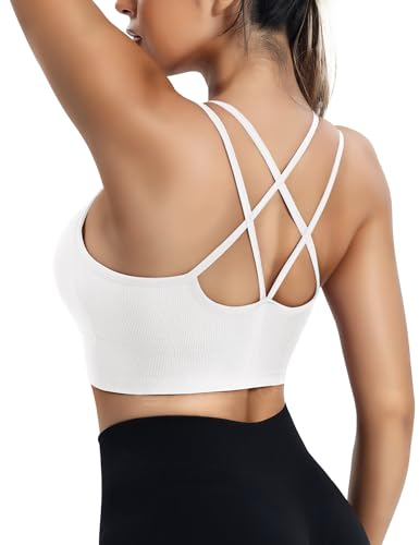 ZAAYO Damen Sport BH mit Gepolstert Nahtlose Bra Cross Back Design Push up BH Sport Bra Top Fitness Lauf Joggen Yoga Weiß M