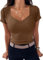 TrendiMax Damen T-Shirt Herzausschnitt Kurzarm Sommer Shirt Gerippt Slim Fit Oberteile Casual Bluse Tops (M, Dunkelkaffee)