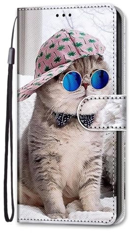 Nadoli Handyhülle Leder für Xiaomi Redmi Note 13 Pro 5G,Bunt Bemalt Brille Katze Trageschlaufe Kartenfach Magnet Ständer Schutzhülle Brieftasche Etui