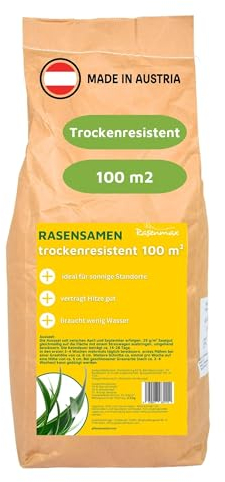 Rasenmax Rasensamen trockenresistent - Grassamen für trockene Standorte, Saatgut,Nachsaat und Neusaat, Trockenrasen, Rasensaat für Sport und Spielrasen, trockenresistent, dürreresistent 2,5 kg 100 m2