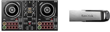 Pioneer DJ DDJ-200 Smart DJ Controller, Black & SanDisk Ultra Flair 64 GB USB 3.0 Flash Drive, Upto 150MB/s read - Black
