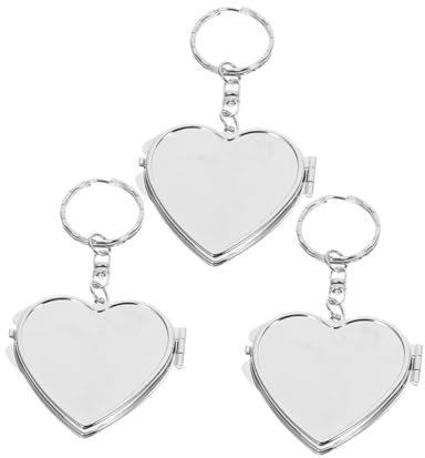 COLLBATH 3pièces Miroir De Poche Forme De Cœur Miroir Compact Pliant Métal Porte-clés De Poche