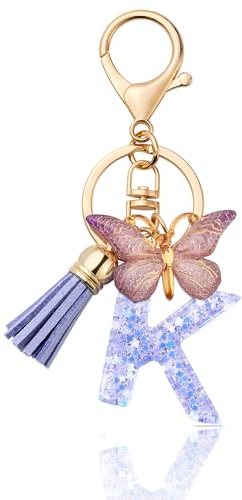 MORSUNBELA Schlüsselanhänger Buchstabe Mädchen Anhänger Schlüssel schlüsselbund Buchstaben mit Anfangsbuchstabe für Frauen Damen Lila K