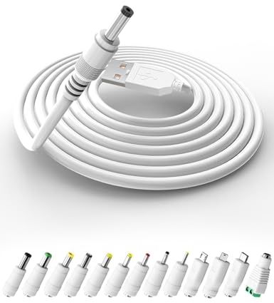 USB auf DC 5V Kabel Universal 2PACK, Tonton 13 in 1 USB A auf Hohlstecker Ladekabel, 1,5M Stromkabel 5,5 X 2,1mm mit 13 DC Stecker für LED Streifen, USB-Hubs, Kameras, Powerbanks, Lautsprecher, Weiß