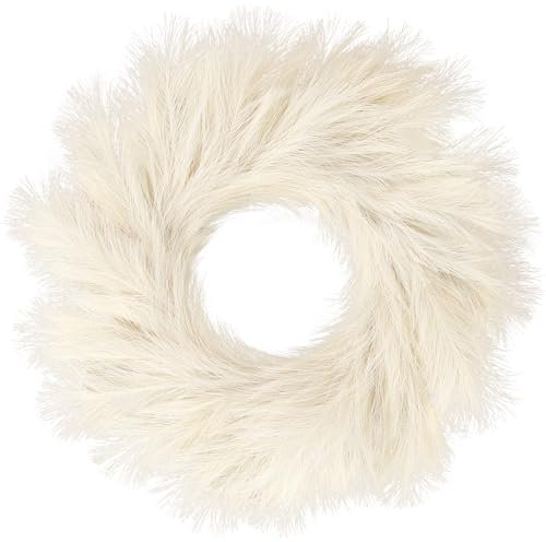 Sggvecsy Pampasgras-Kranz, 66 cm, künstlicher Pampas-Kranz für alle Jahreszeiten, künstlicher Pampas-Kranz, Weihnachtsdekoration, Boho-Wanddekoration für Haustür, Bauernhaus, Herbst, Weihnachten,