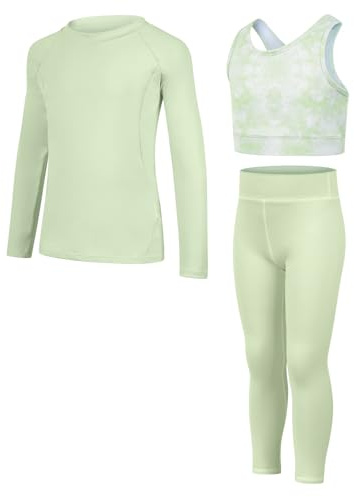JiAmy Mädchen Yoga Leggings Mädchen Athletic Leggings Training Bras Set Kinder Gym Crop Tank Top Activewear Set für 5-12 Jahre