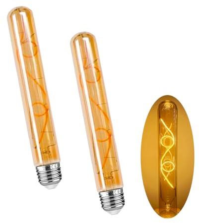 BAISHICHENG 2 Stück E27 LED Langröhren Glühlampe 8W 225mm T30 E27 Sockel Edison Vintage Röhrenlampe,Bernsteinglas Warmweiß 2700K Nicht Dimmbar Retro-Nostalgie LED Lampen