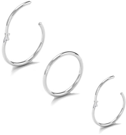 NIUSIMAN 20G Nasenpiercing Ring Edelstahl 7mm 8mm 9mm Nase Piercing 3 Stück Scharnier Segment Nase Hoop Ring Clicker Tragus Helix Daith Rook Ohrring Piercing Ring Schmuck für Frauen Männer