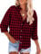 YUTILA Chemisier à carreaux pour femme - Manches longues - Col en V - Chemise décontractée - Chemisier ample - Chemise à carreaux - Haut avec poche, rouge, M