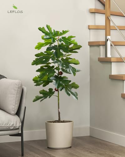 Leflos Higuera artificial para interiores, planta de higuera sintética de 4 pies con frutas, árbol ficus artificial tropical en maceta blanca de 48 pulgadas, bonita decoración para el hogar y