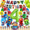 Geburtstagsdeko kingder 4 jahre, 3D Super Luftballon Kindergeburtstag Deko Geburtstag Happy Birthday Banner Latexballons Folienballon Junge für 4 Themen Kinderpartys Geburtstags