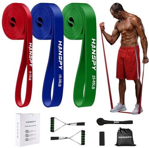 HANSPY Widerstandsbänder Fitnessbänder, Widerstandsband Set mit Türanker Griffen, Fitnessbänder für Yoga, Training,Pilates, Physiotherapie, Klimmzughilfe, Krafttraining für Männer und Frauen
