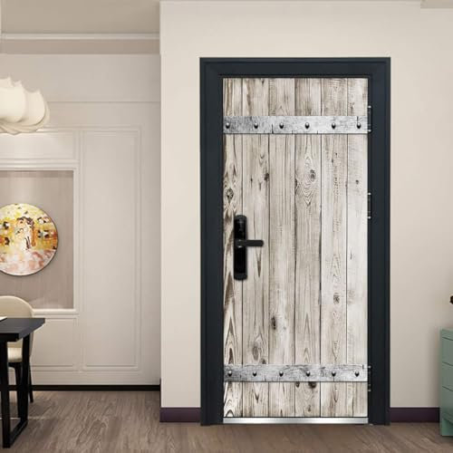 Türtapete Selbstklebend 77x200 Vintage-Holzbrett Türaufkleber 3D Türposter Scheunentor Fototapete Türfolie Türklebefolie Wasserdichte für Türwand Dekoration Tapete a8842