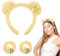 Abeillo Yellow Plush Bear Ears Headband with Hair Ties and Ponytail Holders, Soft Towels Washbands Elastic Plush Bear Spa Hairband, Cute Costume Accessories for Women