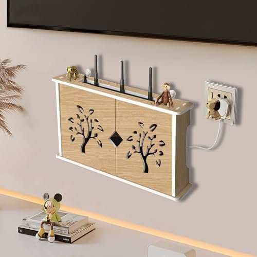 MNOIINM Cache Box, Meuble Box Internet, Support de Rangement WiFi pour Composants TV/Boîtiers de Câble/Routeurs/Télécommandes/Consoles de Jeu, pour Chambre à Coucher, Salon(B)