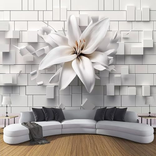 MIATCENRT Papier Peint Panoramique 350X256Cm (L×H), Lys Papier Peint Tissu De Soie, 3D Effet Décoration Murale Poster, Mur De Briques Tableaux Muraux Photo Trompe L'Oeil Ornament
