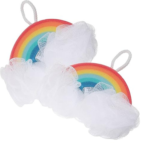 Baluue 2stücke Regenbogenbadeschwamm Für Junge Mädchen Duschschwamm Mit Peelingeffekt Badeschwimm Für Junge Mädchen Körperschrubber Aus Schwamm Bezaubernde Regenbogenform Sanfte Hautreini
