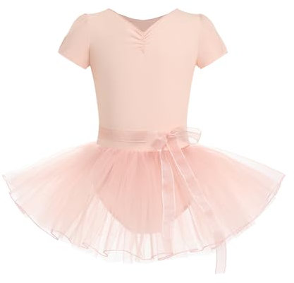 HIPPOSEUS Vestito Danza Bambina Tutu da Ballo Classica Ragazza Body da Balletto Ginnastica Leotard Abiti da Ballerina Manica Corta,STD1-Rosa,2-3anni