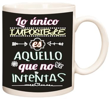 Docliick - Taza de café con frases motivadoras y original.Taza friki 350 ml, taza para regalo graciosa. Taza desayuno bonita.Lo unico imposible