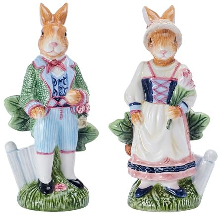 Fitz and Floyd Jardin Easter Rabbit Salt Pepper Shaker Set, 3.25 Inch
