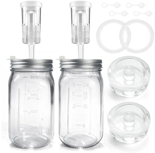 2 Pack Fermentation Kit, 32 oz Fermentation Jars with Upgraded Stainless Steel Fermentation Lids and Glass Weights, Complete Fermenting Kit for Making and Storing Sauerkraut（Pack of 2）