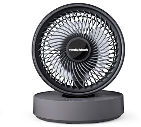 Morphy Richards Airflex Portable Oscillating Fan, Rechargeable USB up to 17 hours, Foldable, 3 Speeds, Touch Panel, Variable Tilt, Quiet, Wall mount, Bedroom, Office, Home, Travel, Cool Grey, 820001