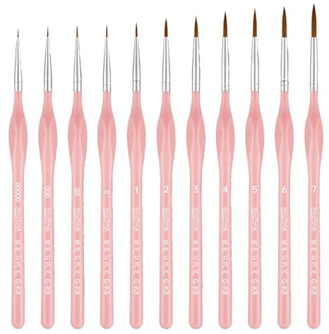 Miniature PaintBrush Dry Brush - 11Pcs Classy Paint Brush Set, Macaron Pink Fine Paint Brushes for Detail Painting, Modeling, Crafts, Watercolor, Digital Painting and Other Arts