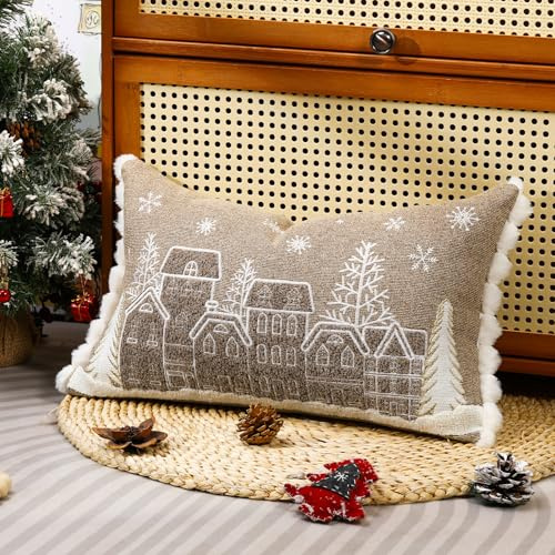Lewondr Weihnachten Kissenbezug mit Schneeflocke & Hut, 30x50cm, 1 Stück | Weiche Chenille, weicher Kissenbezug, für Bett Schlafzimmer Wohnzimmer Couch