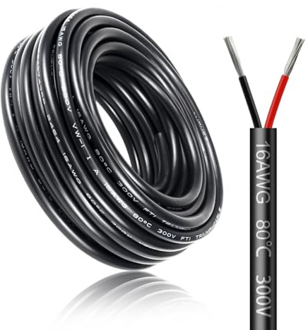 Câble Électrique 10 Mètres 16 AWG 2x1,5mm², Câble à 2 Conducteurs 5 V/12 V/24 V/220 V, Cuivre Étamé, Flexible et Souple, Faible Impédance, Haute Résistance à la Température, Câble d’Extension