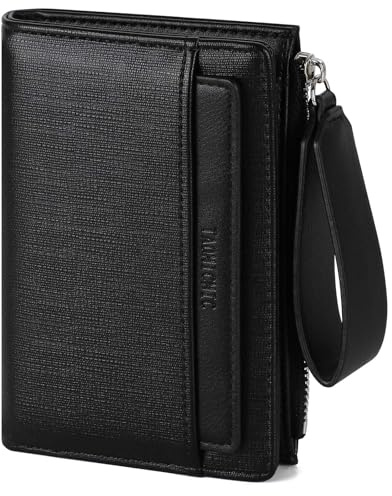 RRANCharltu Geldbörse Damen PU-Leder, Portemonnaie Damen klein Geldbeutel klein mit viele Kartenhalter Geldbörse mittelgroß mit Reißverschluss-Armband und Münzfach, Schwarz