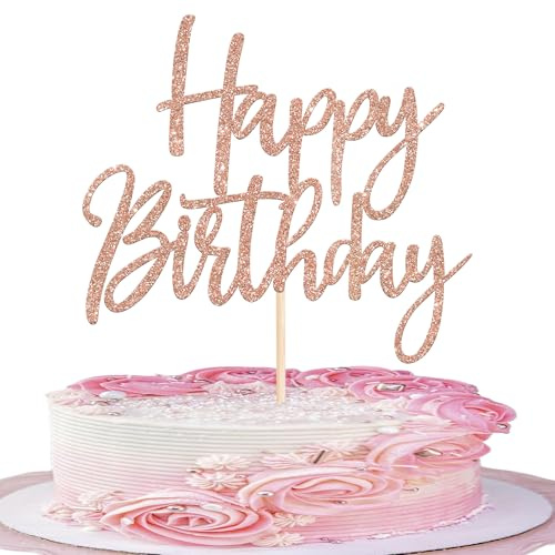 1 Stück Happy Birthday Cake Topper Glitzer Alles Gute zum Geburtstag Kuchen Deko Feiern Sie Geburtstag Tortendeko für Baby Dusche Kinder Party Kuchen Dekoration Rosegold