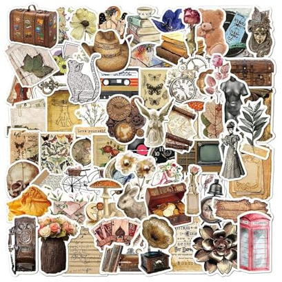 Hopzab 100 Pcs Vintage Literary Patterns Stickers,Cute Waterproof Stickers for Luggage,Notebook,Handbook,Water Bottle,Laptop,Envelopes