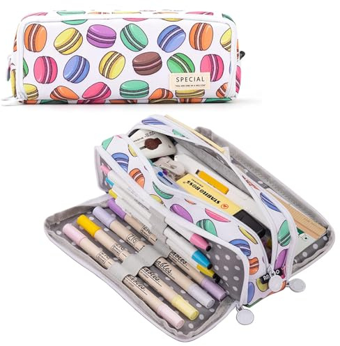 ONCCI Federmäppchen, Federtasche mit 3 Fächern Teenager Mädchen Mäppchen, Pencil Case für Schule und Büro (Makaron)